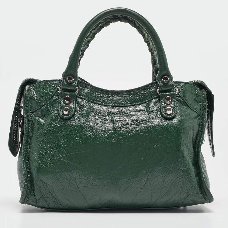 Pre Owned Balenciaga Green Leather Mini Classic City Bag