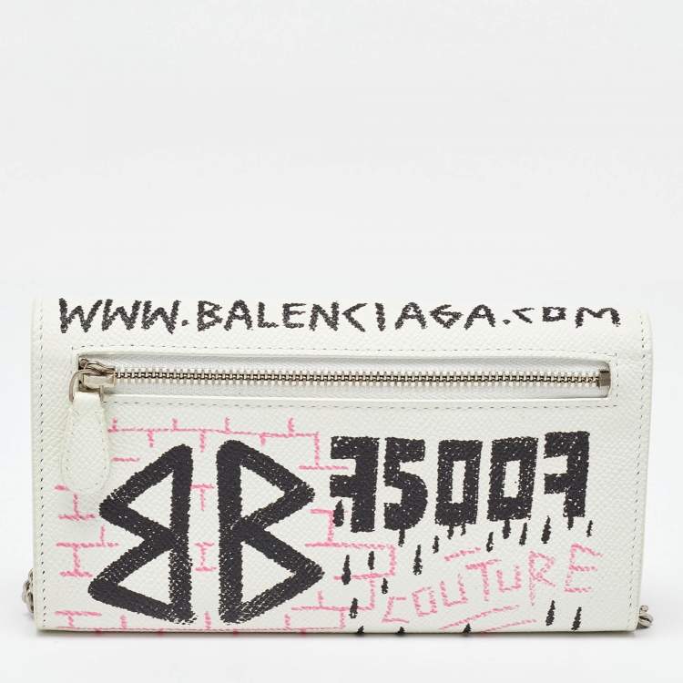 Pre Owned Balenciaga Multicolor Graffiti BB Leather Wallet On Chain