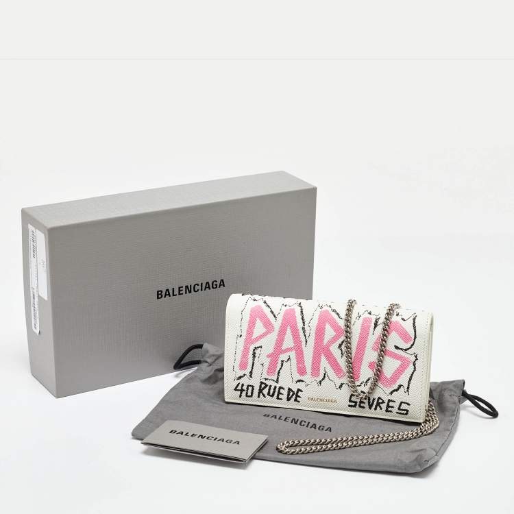 Pre Owned Balenciaga Multicolor Graffiti BB Leather Wallet On Chain
