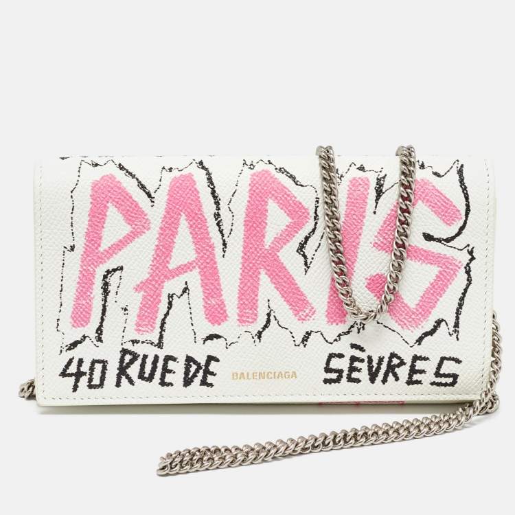 Pre Owned Balenciaga Multicolor Graffiti BB Leather Wallet On Chain