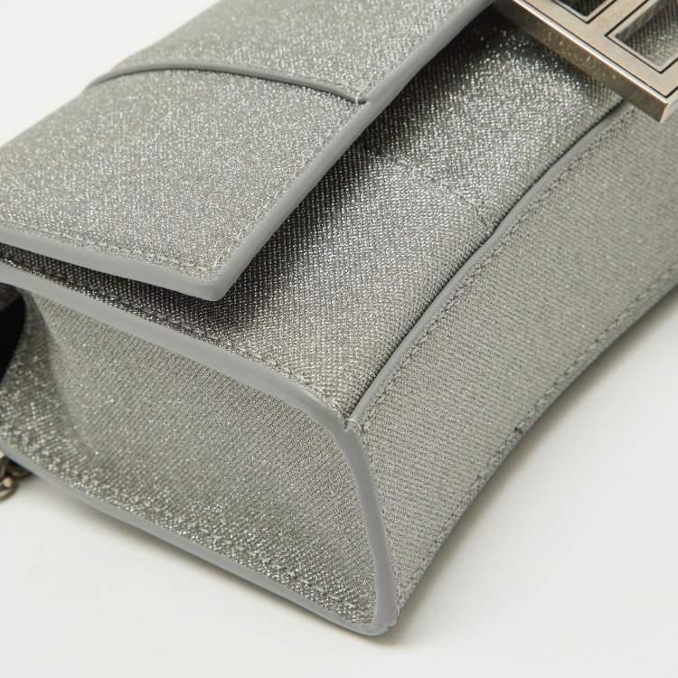Pre Owned Balenciaga Grey Glitter Fabric XS Hourglass Wallet on Chain