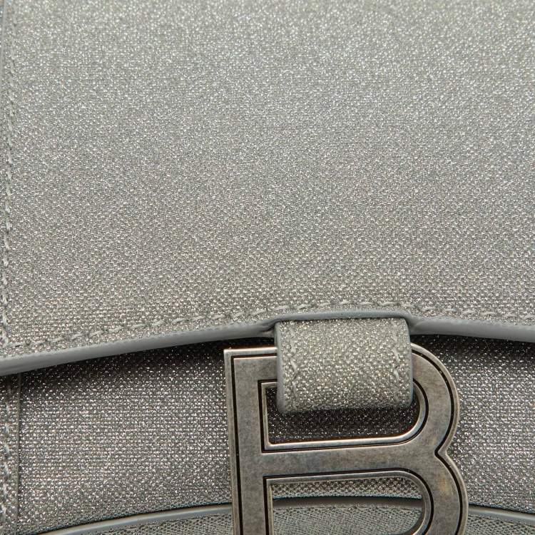 Pre Owned Balenciaga Grey Glitter Fabric XS Hourglass Wallet on Chain