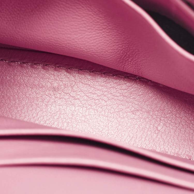 Pre Owned Balenciaga Pink Glitter Leather XS Hourglass Wallet on Chain