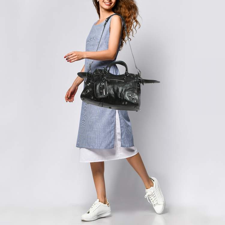Pre Owned Balenciaga Black Leather Neo Cagole City Tote
