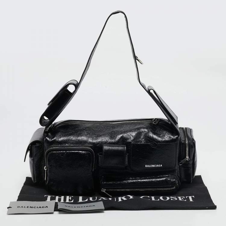 Pre Owned Balenciaga Black Glossy Leather Superbusy Sling Bag