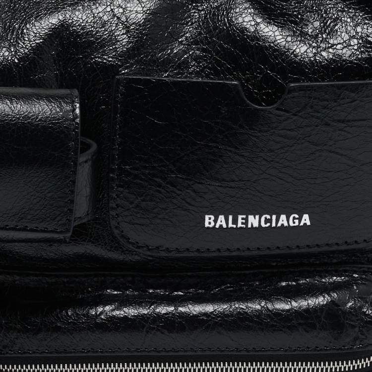 Pre Owned Balenciaga Black Glossy Leather Superbusy Sling Bag