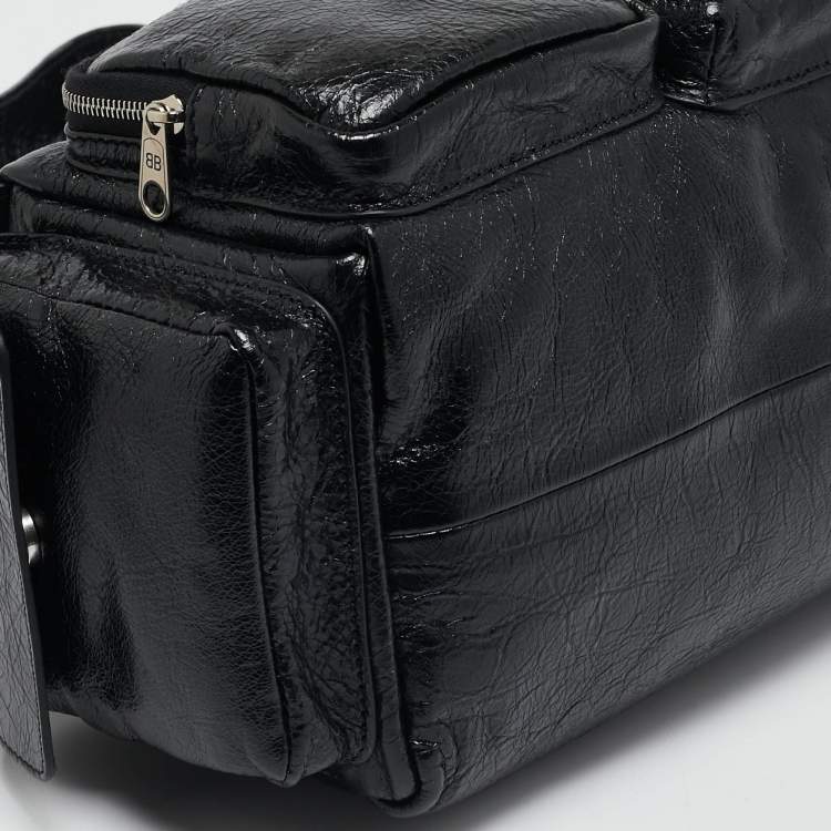Pre Owned Balenciaga Black Glossy Leather Superbusy Sling Bag
