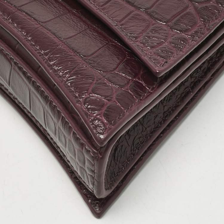 Pre Owned Balenciaga Dark Red Croc Embossed Leather XS Crush Chain Shoulder Bag