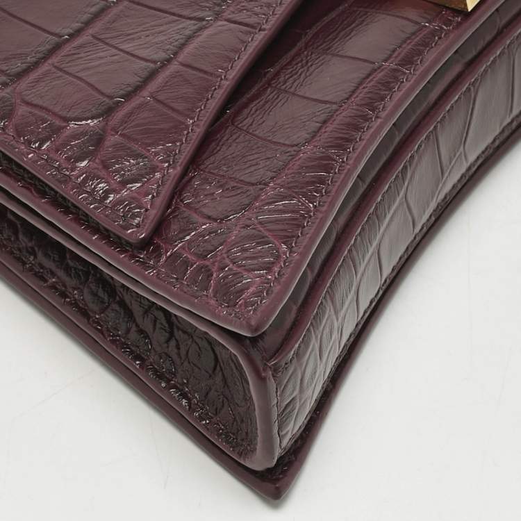 Pre Owned Balenciaga Dark Red Croc Embossed Leather XS Crush Chain Shoulder Bag