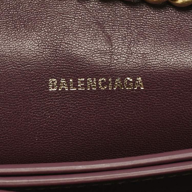 Pre Owned Balenciaga Dark Red Croc Embossed Leather XS Crush Chain Shoulder Bag