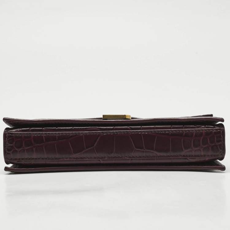 Pre Owned Balenciaga Dark Red Croc Embossed Leather XS Crush Chain Shoulder Bag