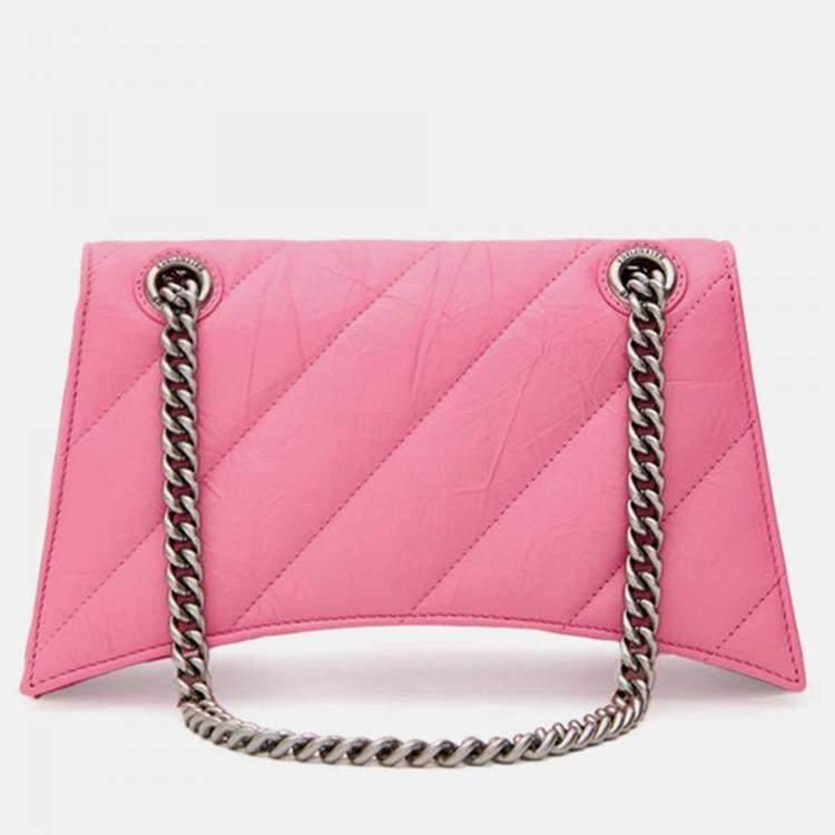 Pre Owned Balenciaga Crush Pink Leather Shoulder Bag