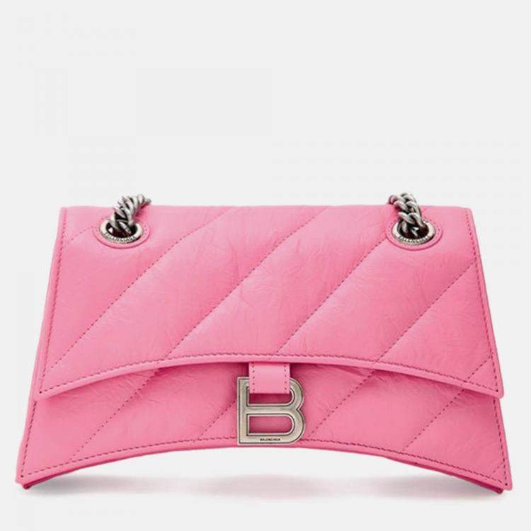 Pre Owned Balenciaga Crush Pink Leather Shoulder Bag