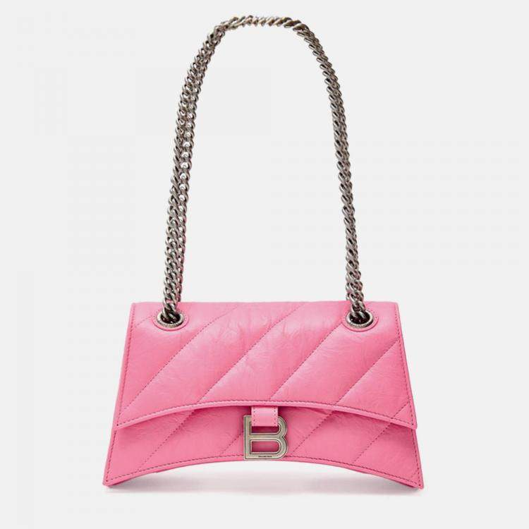 Pre Owned Balenciaga Crush Pink Leather Shoulder Bag