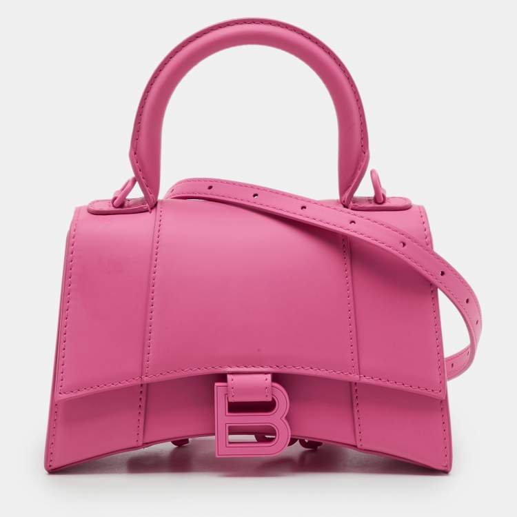 Pre Owned Balenciaga Pink Leather XS Hourglass Top Handle Bag