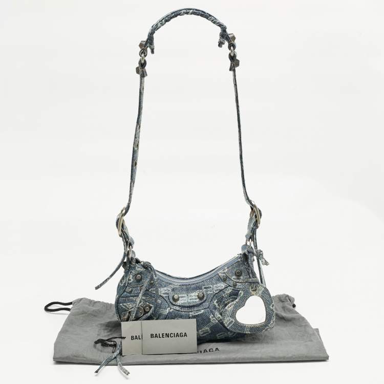 Pre Owned Balenciaga Blue BB Monogram Denim XS Le Cagole Shoulder Bag