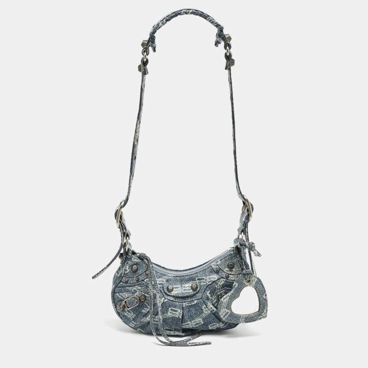 Pre Owned Balenciaga Blue BB Monogram Denim XS Le Cagole Shoulder Bag
