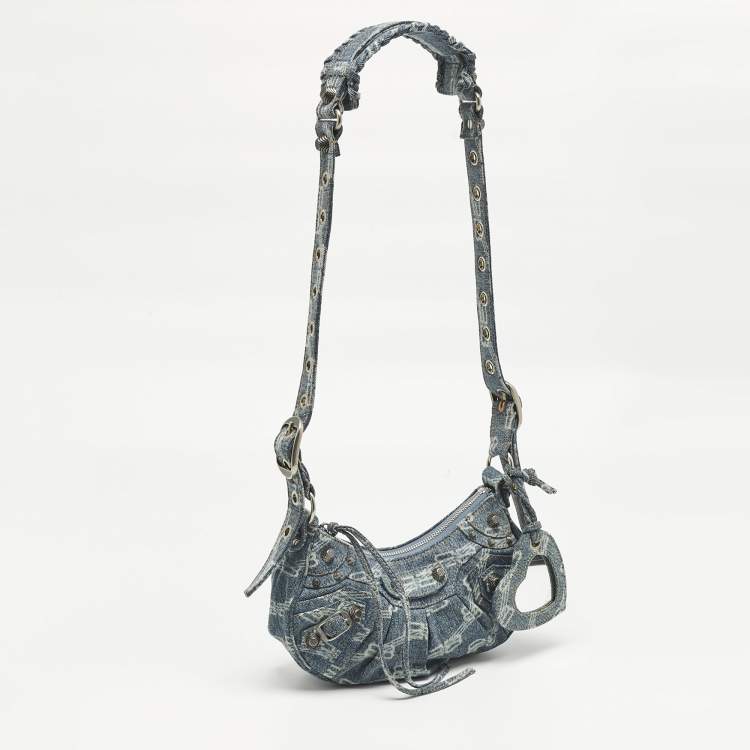 Pre Owned Balenciaga Blue BB Monogram Denim XS Le Cagole Shoulder Bag