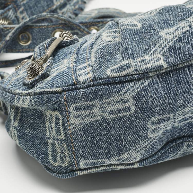 Pre Owned Balenciaga Blue BB Monogram Denim XS Le Cagole Shoulder Bag