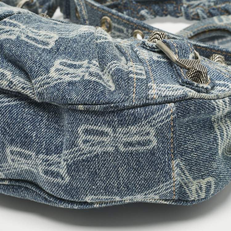Pre Owned Balenciaga Blue BB Monogram Denim XS Le Cagole Shoulder Bag