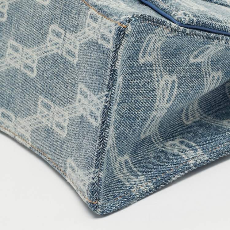 Pre Owned Balenciaga Blue BB Monogram Denim Small Hourglass Top Handle Bag