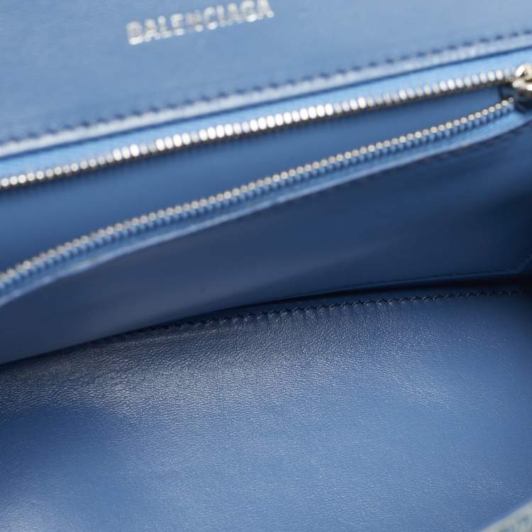 Pre Owned Balenciaga Blue BB Monogram Denim Small Hourglass Top Handle Bag