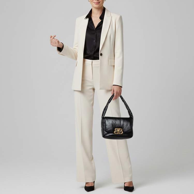 Pre Owned Balenciaga Monaco Small Black Leather Shoulder Bag