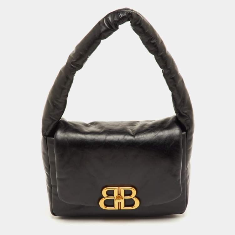 Pre Owned Balenciaga Monaco Small Black Leather Shoulder Bag