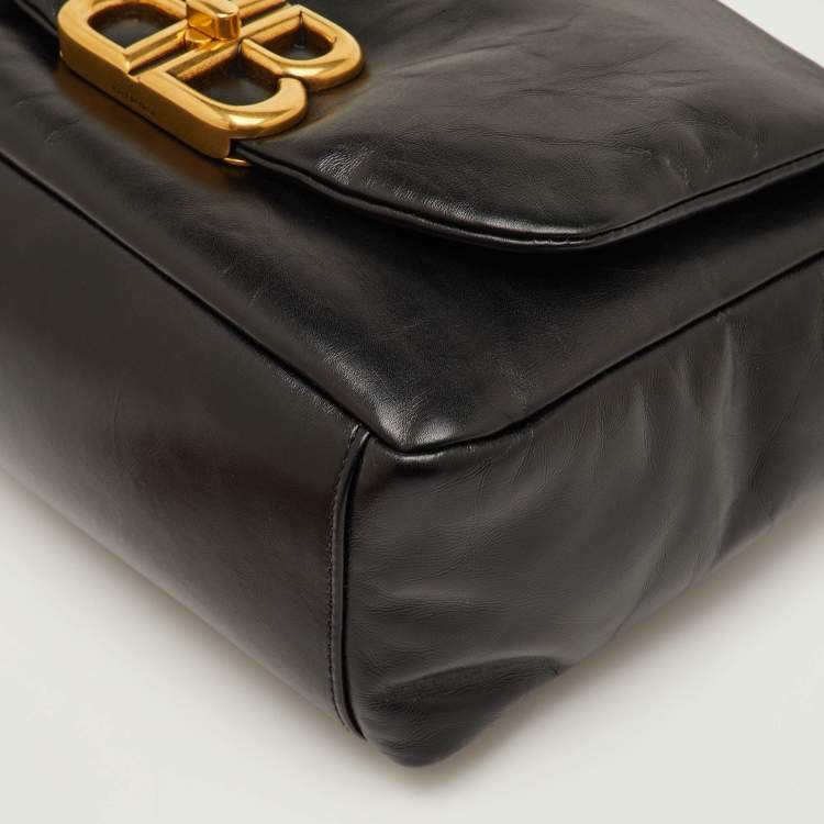 Pre Owned Balenciaga Monaco Small Black Leather Shoulder Bag