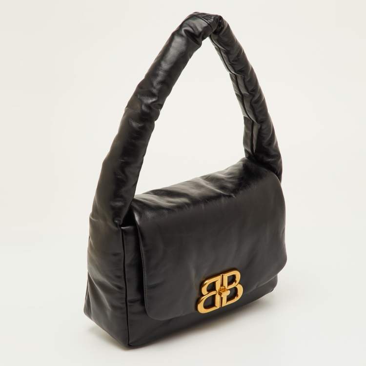 Pre Owned Balenciaga Monaco Small Black Leather Shoulder Bag