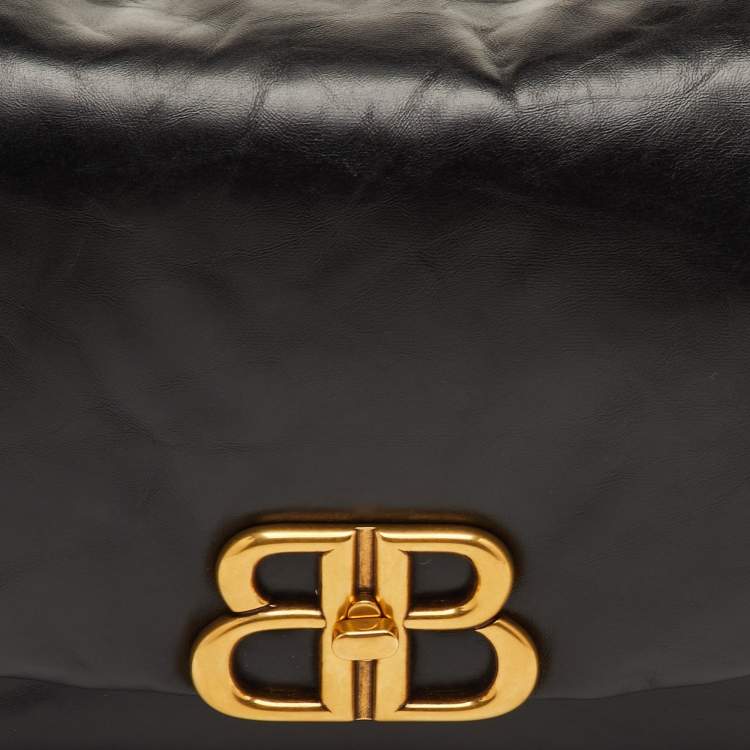 Pre Owned Balenciaga Monaco Small Black Leather Shoulder Bag