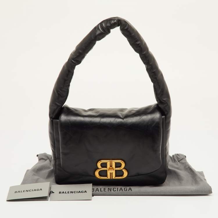 Pre Owned Balenciaga Monaco Small Black Leather Shoulder Bag