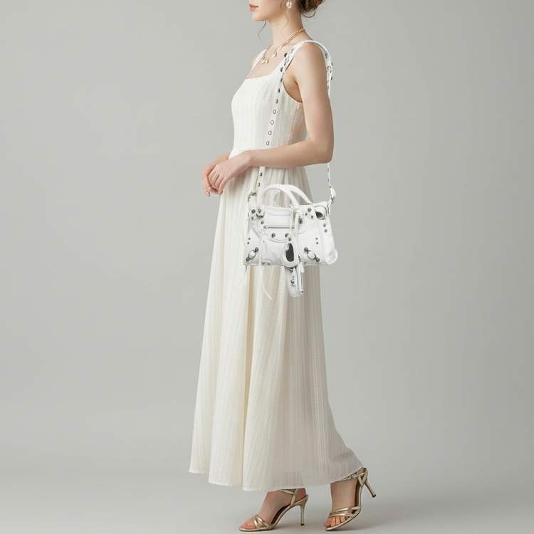 Pre Owned Balenciaga Neo Cagole XS White Leather Tote