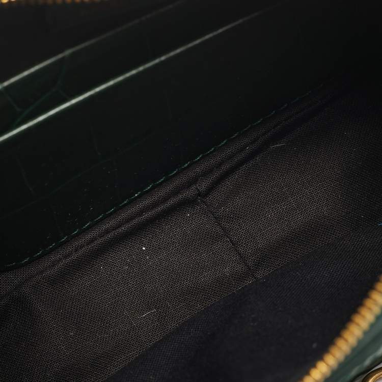 Pre Owned Balenciaga Le Cagole Chain Mini Green Croc Embossed Leather Crossbody Bag