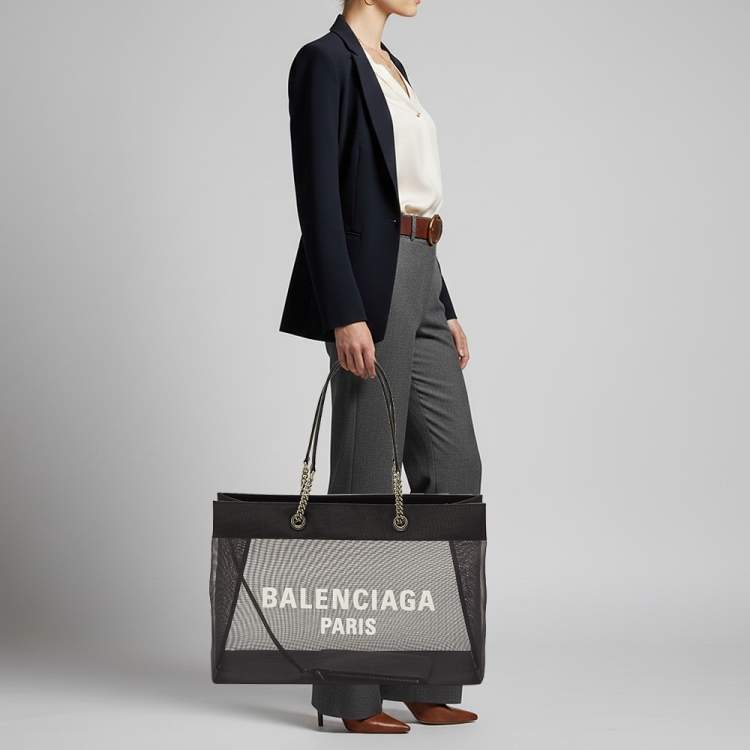 Pre Owned Balenciaga Duty Free Large Black Mesh Nylon Tote