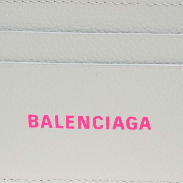 Pre Owned Balenciaga White Leather Logo Card Holder