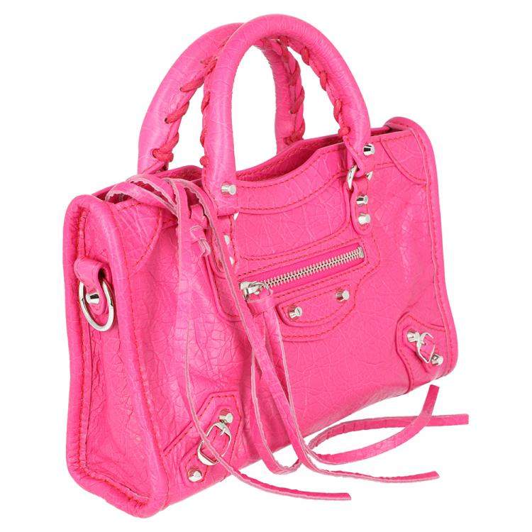 Pre Owned Balenciaga Pink Motocross Leather City Tote Bag
