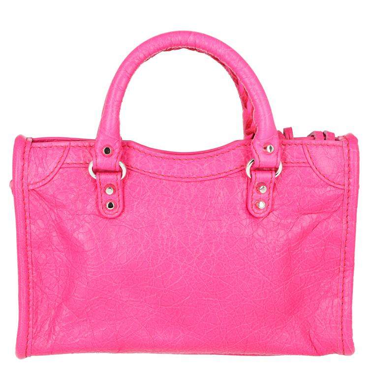 Pre Owned Balenciaga Pink Motocross Leather City Tote Bag