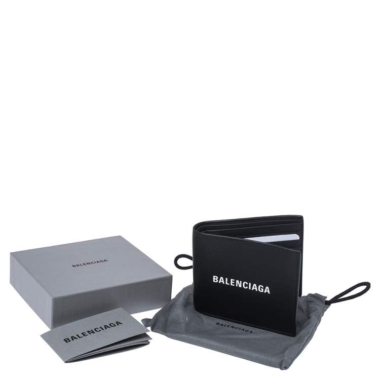 Pre Owned Balenciaga Black Leather Logo Bifold Wallet