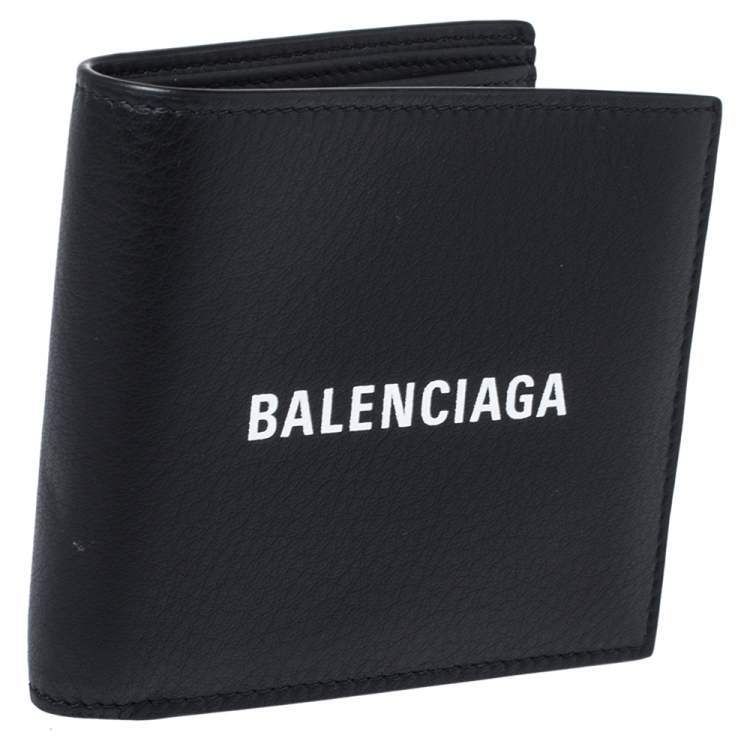 Pre Owned Balenciaga Black Leather Logo Bifold Wallet