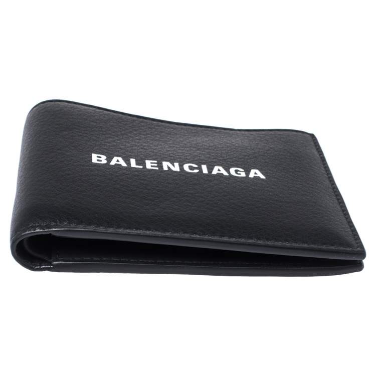Pre Owned Balenciaga Black Leather Logo Bifold Wallet