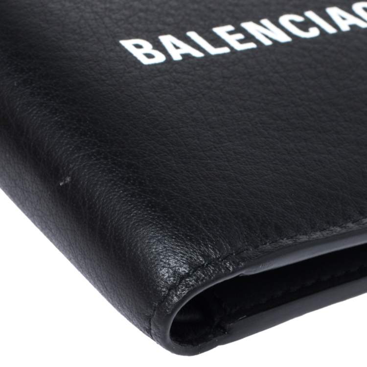Pre Owned Balenciaga Black Leather Logo Bifold Wallet