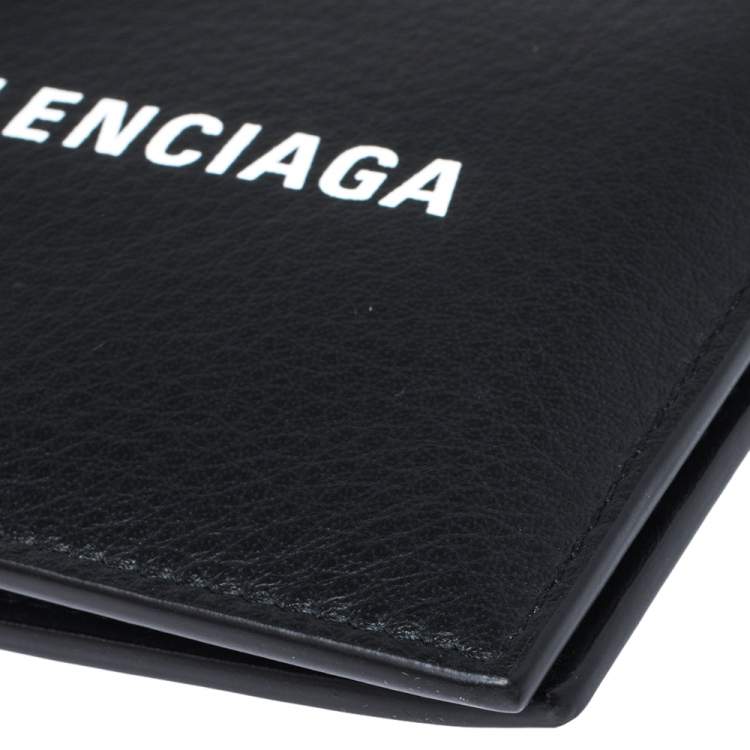 Pre Owned Balenciaga Black Leather Logo Bifold Wallet