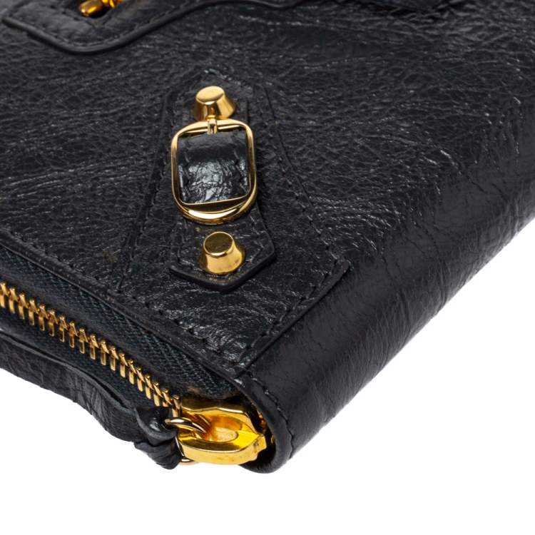 Pre Owned Balenciaga Grey Leather Motocross Classic Zip Continental Wallet