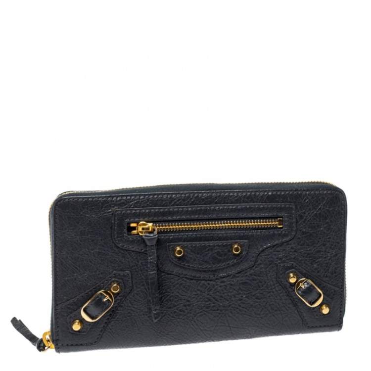 Pre Owned Balenciaga Grey Leather Motocross Classic Zip Continental Wallet
