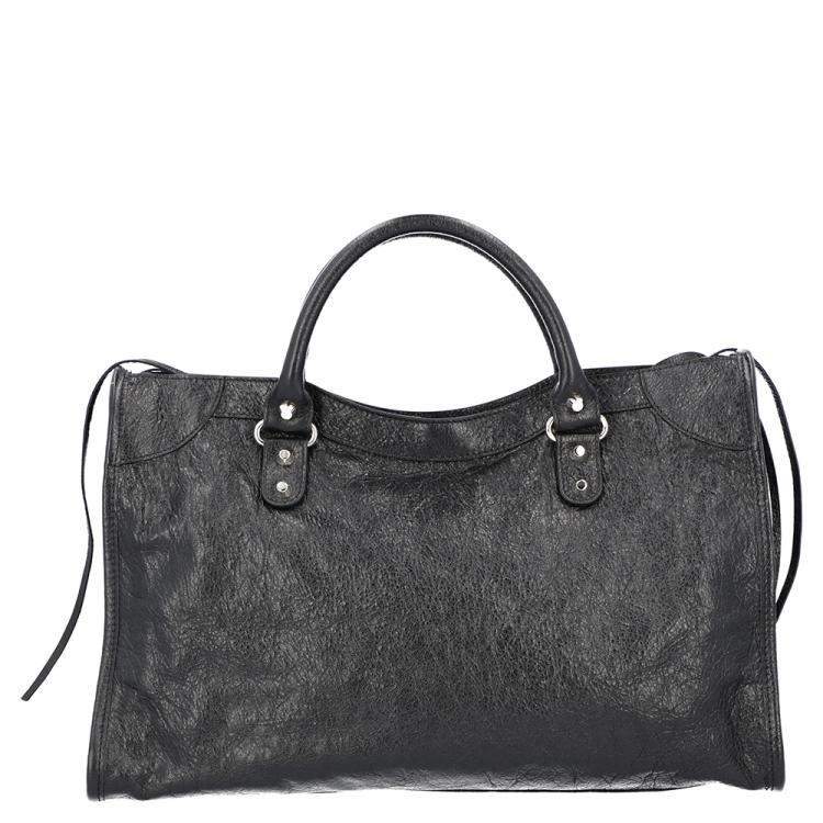 Pre Owned Balenciaga Black Leather Motocross Classic City Bag