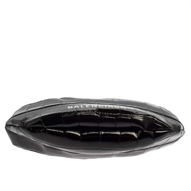 Pre Owned Balenciaga Black Croc Embossed Leather Cloud Coin Purse Clutch Bag