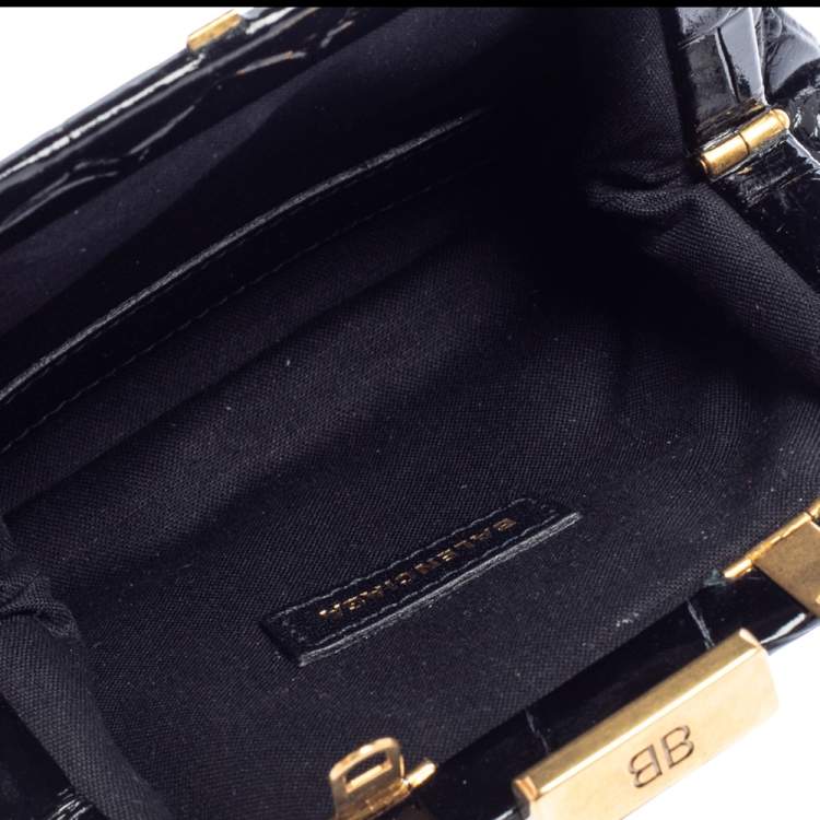 Pre Owned Balenciaga Black Croc Embossed Leather Cloud Coin Purse Clutch Bag