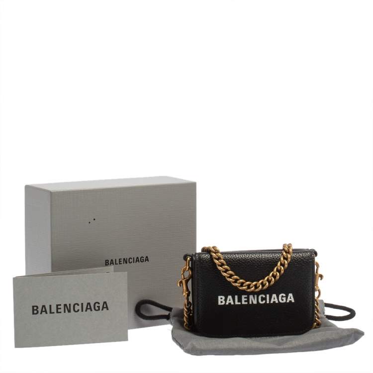 Pre Owned Balenciaga Black Leather Cash Mini Wallet On Chain