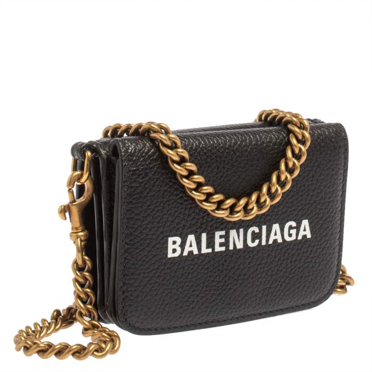 Pre Owned Balenciaga Black Leather Cash Mini Wallet On Chain